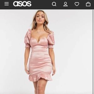 ASOS Rare London Puff sleeve mini dress with peplum. Pink